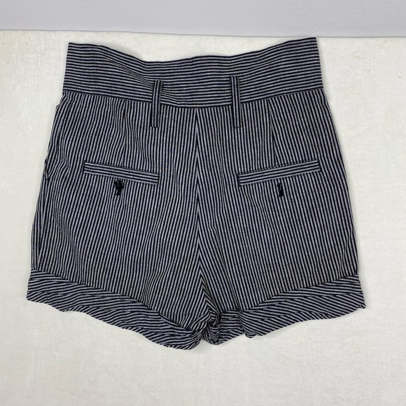 3.1 Phillip Lim Black Linen Blend Pinstripe High-Rise Paper Bag Shorts Size 8 - Picture 8 of 8